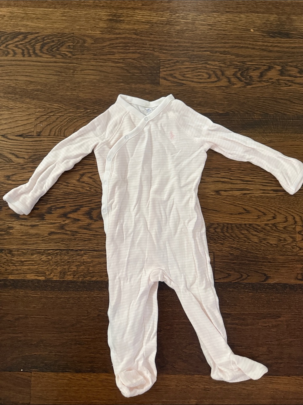 Ralph Lauren Pale Pink Long-Sleeve Footed One-Piece